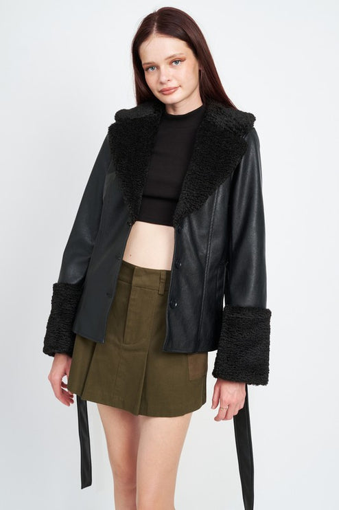Chic Fashion Stylish Belted Faux Shearing Trimmed Outwear Fashion Jacket - Accessoriesforever