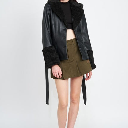 Chic Fashion Stylish Belted Faux Shearing Trimmed Outwear Fashion Jacket - Accessoriesforever