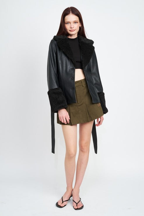 Chic Fashion Stylish Belted Faux Shearing Trimmed Outwear Fashion Jacket - Accessoriesforever