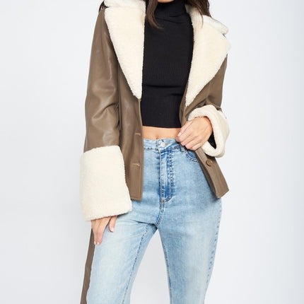 Chic Fashion Stylish Belted Faux Shearing Trimmed Outwear Fashion Jacket - Accessoriesforever