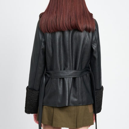 Chic Fashion Stylish Belted Faux Shearing Trimmed Outwear Fashion Jacket - Accessoriesforever
