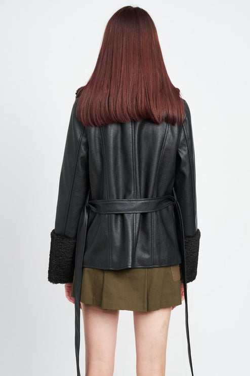 Chic Fashion Stylish Belted Faux Shearing Trimmed Outwear Fashion Jacket - Accessoriesforever