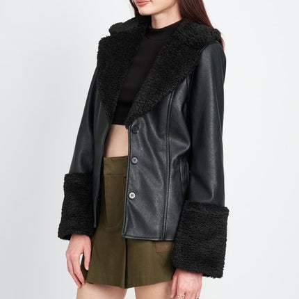 Chic Fashion Stylish Belted Faux Shearing Trimmed Outwear Fashion Jacket - Accessoriesforever