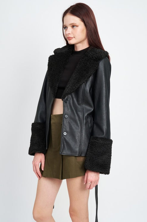 Chic Fashion Stylish Belted Faux Shearing Trimmed Outwear Fashion Jacket - Accessoriesforever