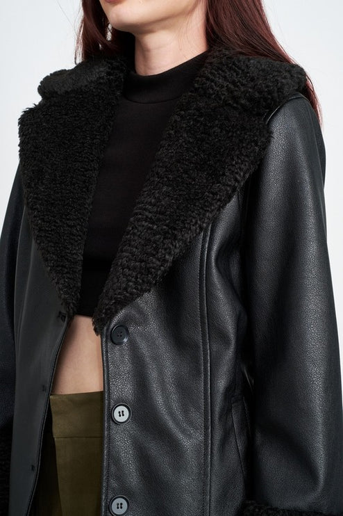 Chic Fashion Stylish Belted Faux Shearing Trimmed Outwear Fashion Jacket - Accessoriesforever