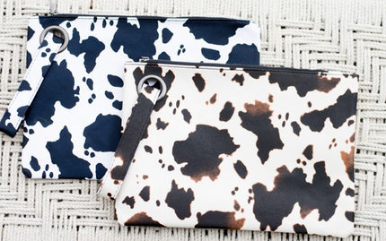 Cow Print Oversized Clutch Bag with Wristlet Strap