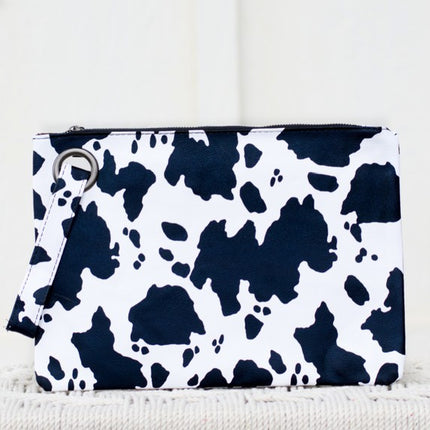 Cow Print Oversized Clutch Bag with Wristlet Strap