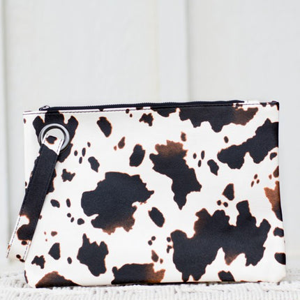 Cow Print Oversized Clutch Bag with Wristlet Strap
