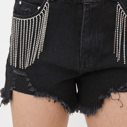 Stylish Chic Frayed Rhinestone Distressed Denim Jeans Bottom Shorts - Accessoriesforever