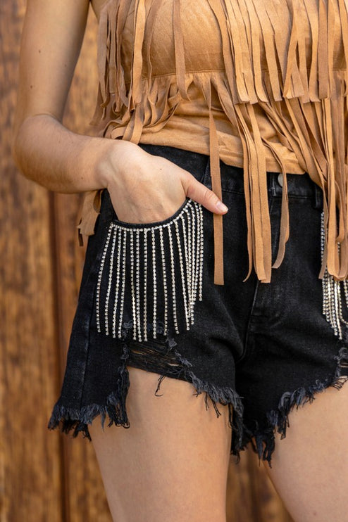 Stylish Chic Frayed Rhinestone Distressed Denim Jeans Bottom Shorts