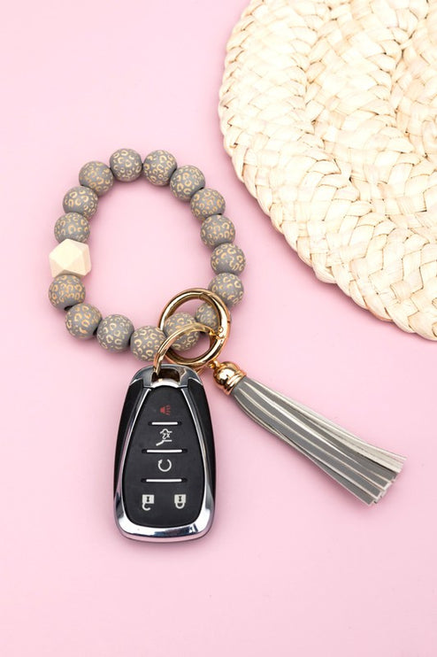 Leopard Beaded Key Ring