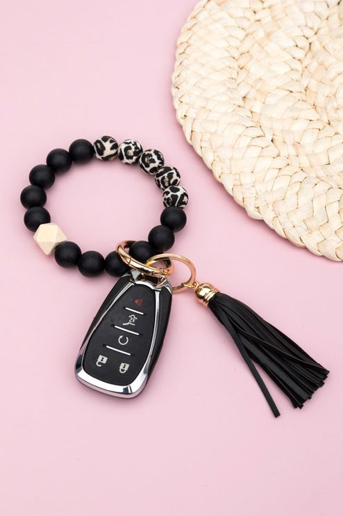 Silicone Color Block Print Key Ring Bracelet - Accessoriesforever
