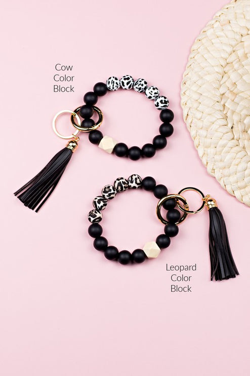 Silicone Color Block Print Key Ring Bracelet - Accessoriesforever