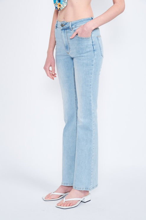 Stylish Light Wash Slim Fit High Waisted Class Denim Pants Jeans