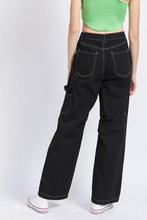 Classic Stylish Casual High Rise Wide-Leg Cargo Pants Denim Jeans