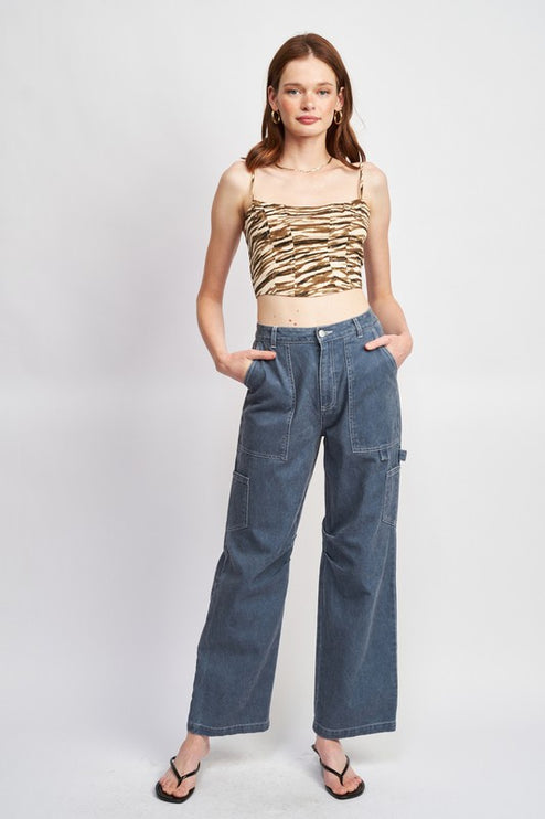 Classic Stylish Casual High Rise Wide-Leg Cargo Pants Denim Jeans - Accessoriesforever