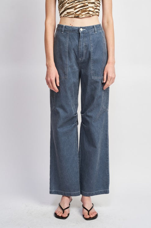 Classic Stylish Casual High Rise Wide-Leg Cargo Pants Denim Jeans - Accessoriesforever