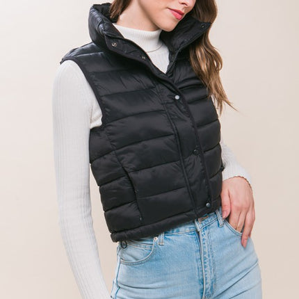 High Neck Zip Up Packable Storage Pouch Puffer Fashion Vest