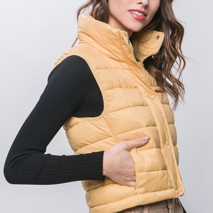 High Neck Zip Up Packable Storage Pouch Puffer Fashion Vest