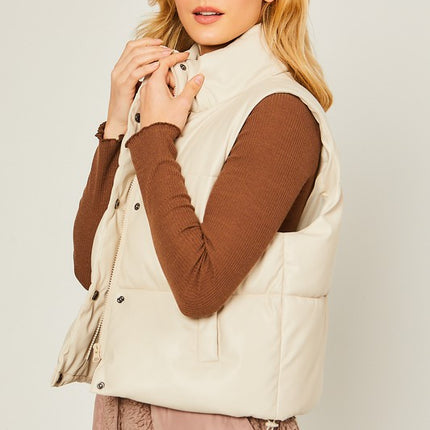 Stylish Fashion Warm PU Padded Sleeveless Vest
