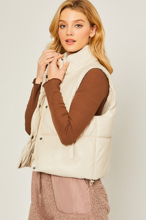 Stylish Fashion Warm PU Padded Sleeveless Vest