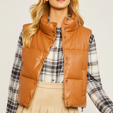 Stylish Fashion Warm PU Padded Sleeveless Vest