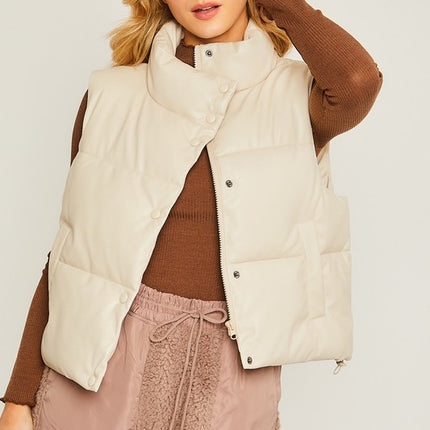 Stylish Fashion Warm PU Padded Sleeveless Vest