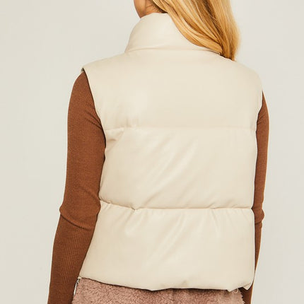 Stylish Fashion Warm PU Padded Sleeveless Vest