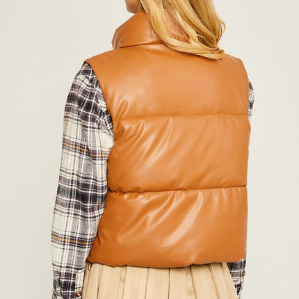 Stylish Fashion Warm PU Padded Sleeveless Vest