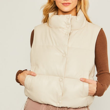 Stylish Fashion Warm PU Padded Sleeveless Vest