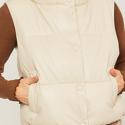 Stylish Fashion Warm PU Padded Sleeveless Vest