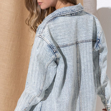 Causal Fashion Sparkling Stone Stripe Denim Shirt Jacket