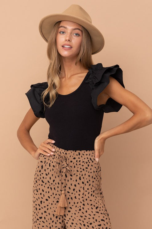 Gorgeous Solid Puff Ruffled Shoulder Short Sleeves Soft Jersey Bodysuit - Accessoriesforever