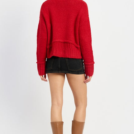 Cozy Light Blue Turtle Neck Sweater with Ribbed Hem