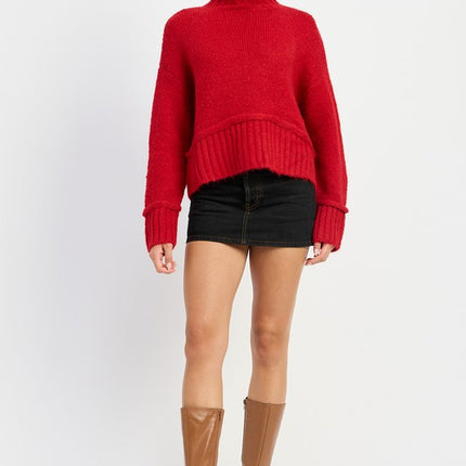 Cozy Light Blue Turtle Neck Sweater with Ribbed Hem
