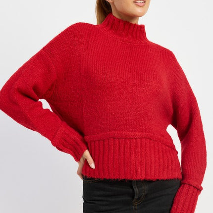 Cozy Light Blue Turtle Neck Sweater with Ribbed Hem