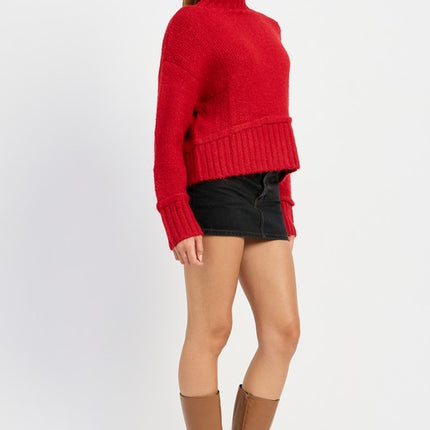 Cozy Light Blue Turtle Neck Sweater with Ribbed Hem