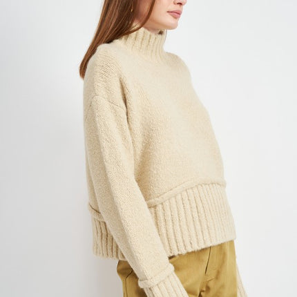 Cozy Light Blue Turtle Neck Sweater with Ribbed Hem