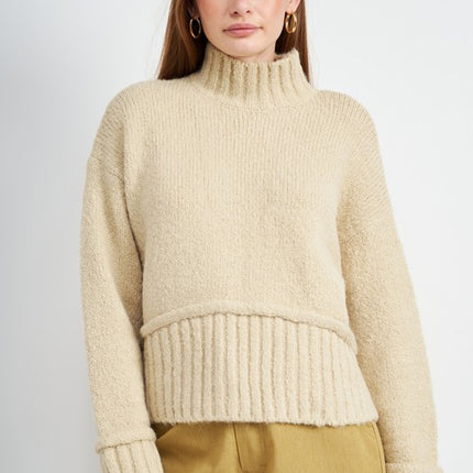 Cozy Light Blue Turtle Neck Sweater with Ribbed Hem