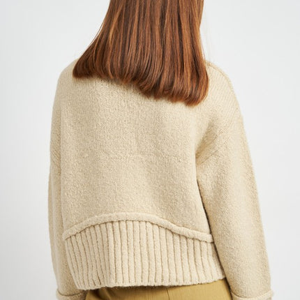 Cozy Light Blue Turtle Neck Sweater with Ribbed Hem