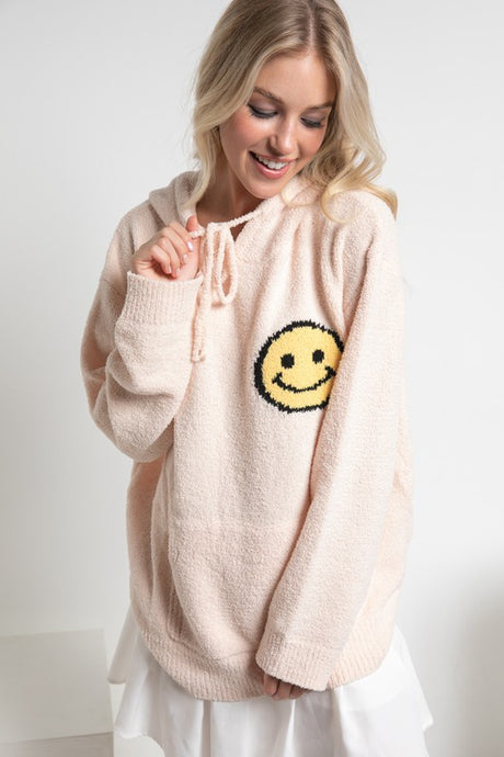 Cute Fuzzy Cozy Long Sleeve Hooded Smiley Sweater