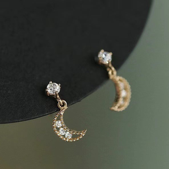 Gorgeous Crescent 14K Gold Sterling Silver Zircon Fashion Dangle Earrings