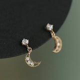 Gorgeous Crescent 14K Gold Sterling Silver Zircon Fashion Dangle Earrings