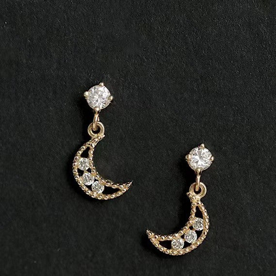 Gorgeous Crescent 14K Gold Sterling Silver Zircon Fashion Dangle Earrings