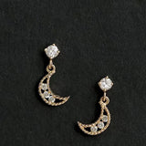 Gorgeous Crescent 14K Gold Sterling Silver Zircon Fashion Dangle Earrings