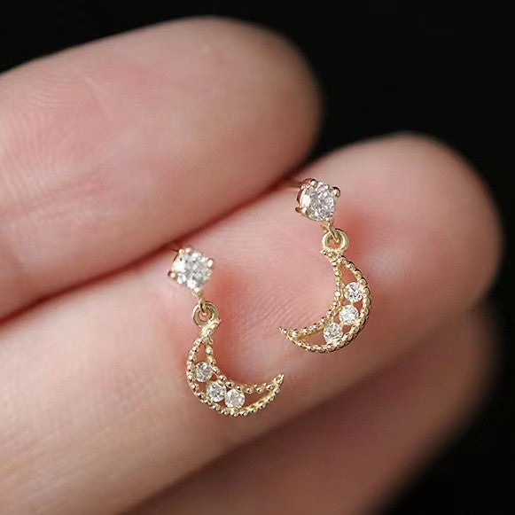 Gorgeous Crescent 14K Gold Sterling Silver Zircon Fashion Dangle Earrings
