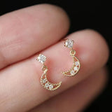 Gorgeous Crescent 14K Gold Sterling Silver Zircon Fashion Dangle Earrings