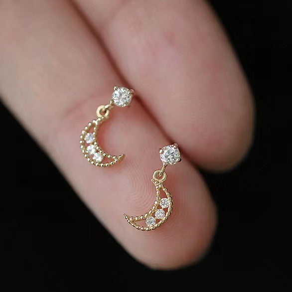 Gorgeous Crescent 14K Gold Sterling Silver Zircon Fashion Dangle Earrings