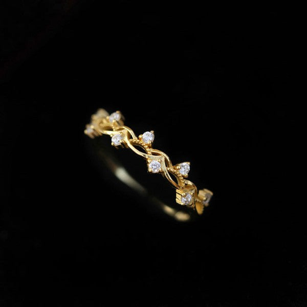 Beautiful Sterling Silver Zircon Woven Fashion Adjustable Ring