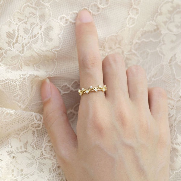 Beautiful Sterling Silver Zircon Woven Fashion Adjustable Ring
